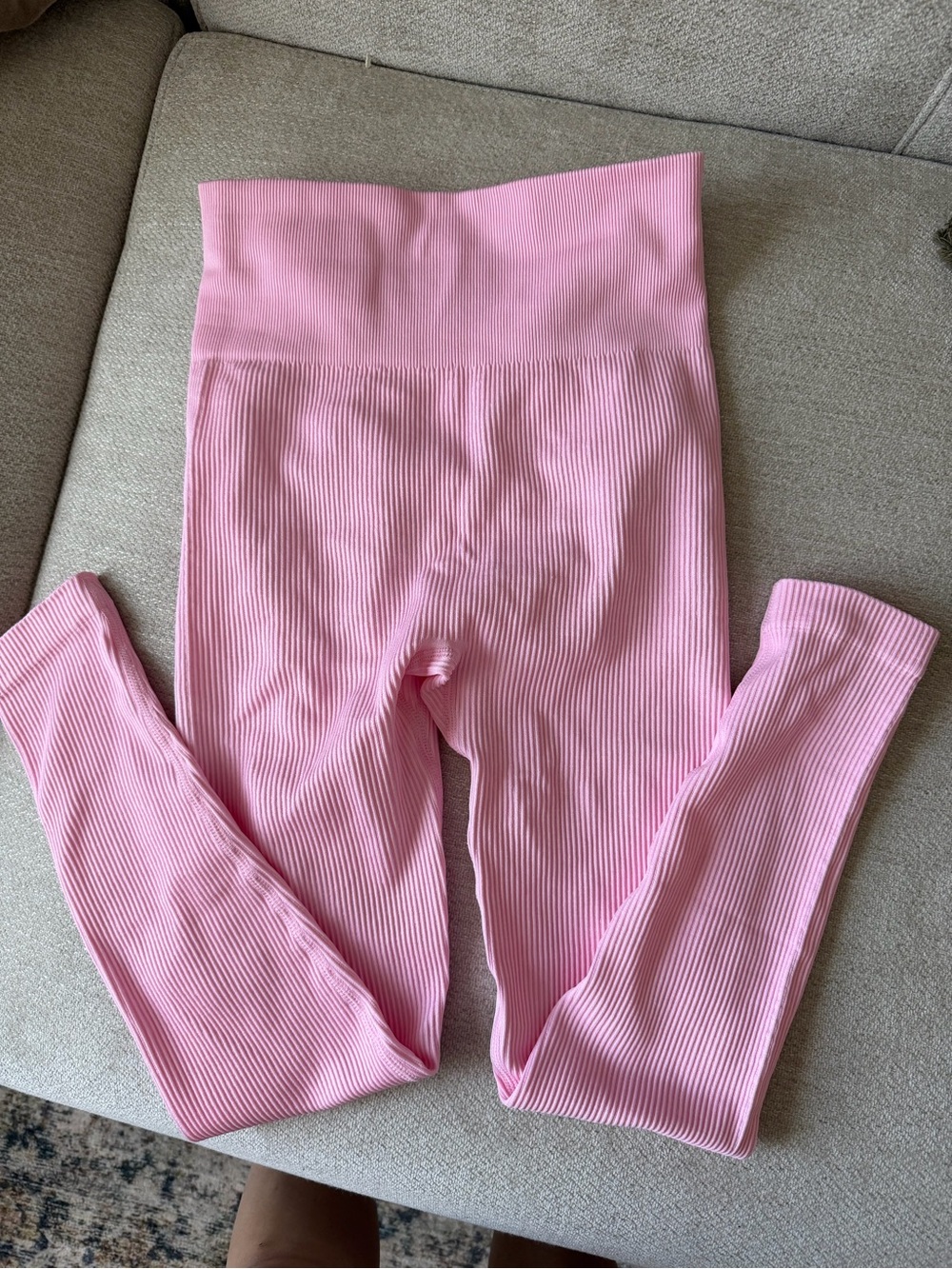 Ribbed Pink High-Waist Leggings